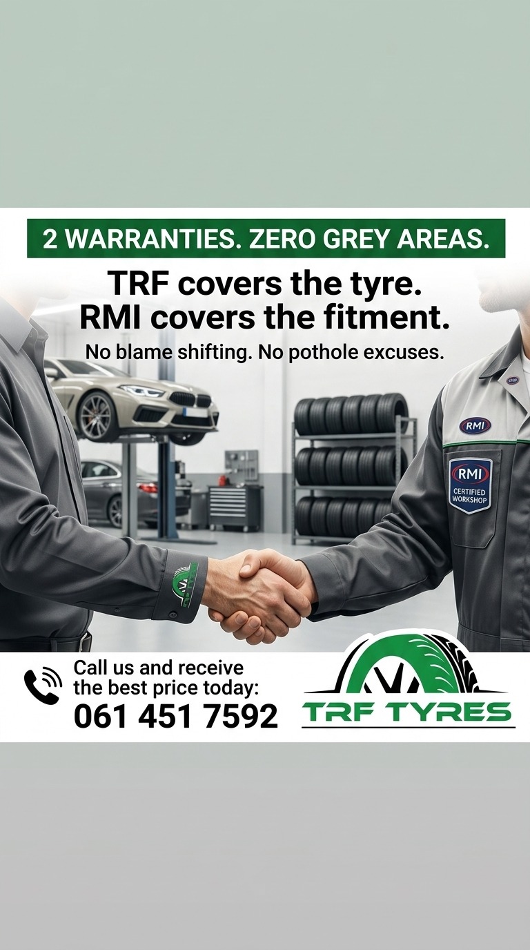 TRF Tyres two-warranty guarantee on every tyre fitment